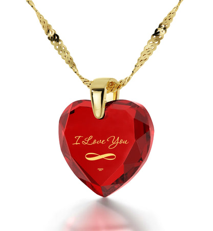 Gold Plated Silver Infinity I Love You Necklace Heart Pendant 24k Gold Inscribed Cubic Zirconia